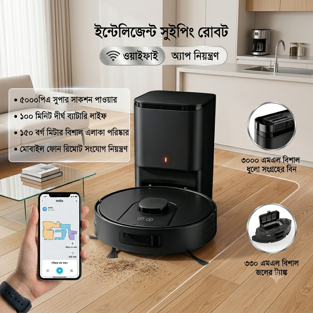OEM Robot Vacuum Cleaner V2L-SJ Smart LDS Slam Navigation Brushless Motor APP Control Fibre Mop Wet/Dry HEPA Filter 5000Pa